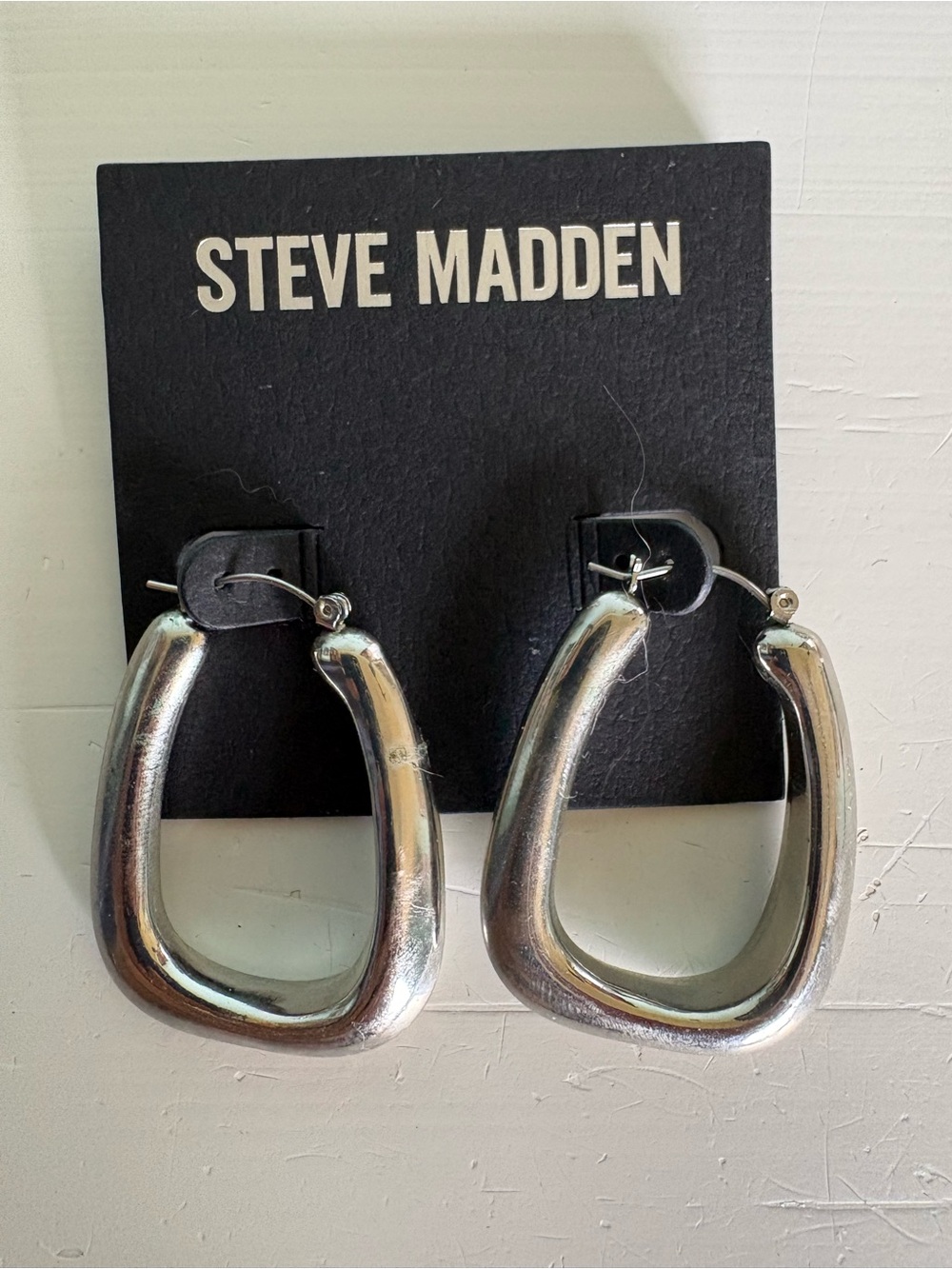 Steve Madden Chunky Silver Sculptural Hoop Earrings